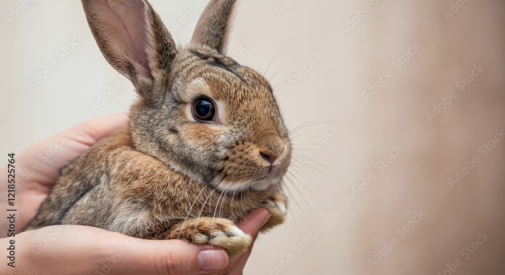 Naklejka premium Person holding brown rabbit with close-up view