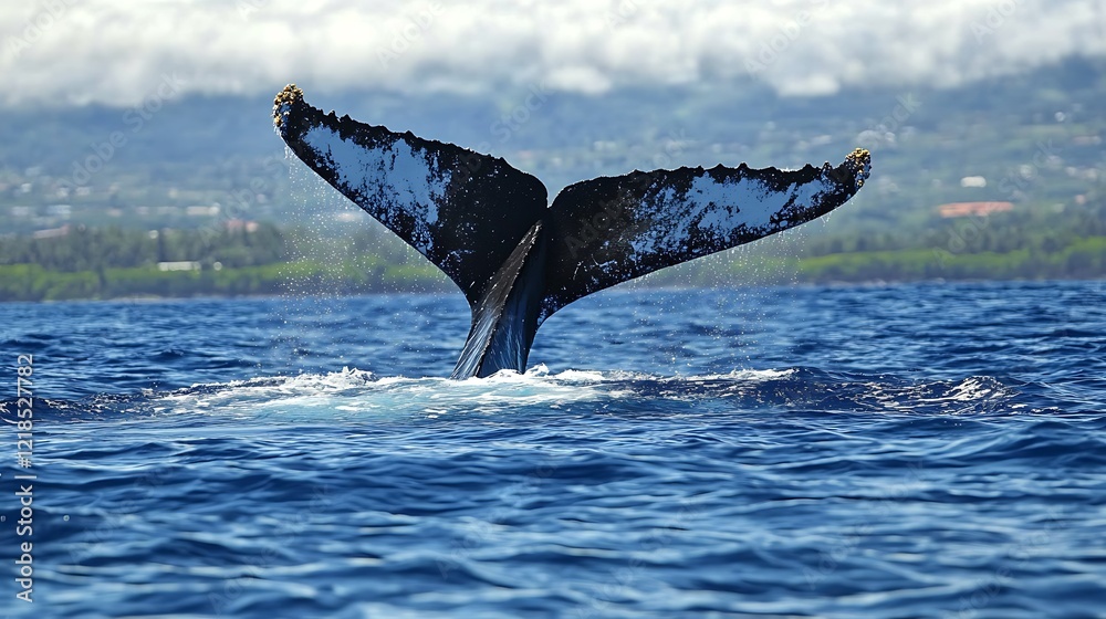Obraz premium Whale tail breaches the ocean surface
