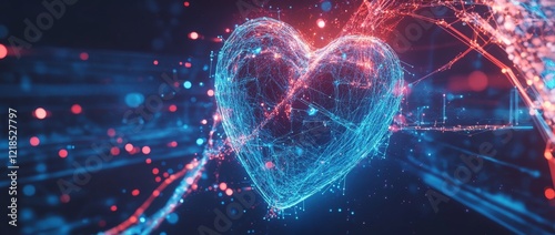Abstract blue heart illustration representing artificial intelligence in healthcare technology and medical advancement