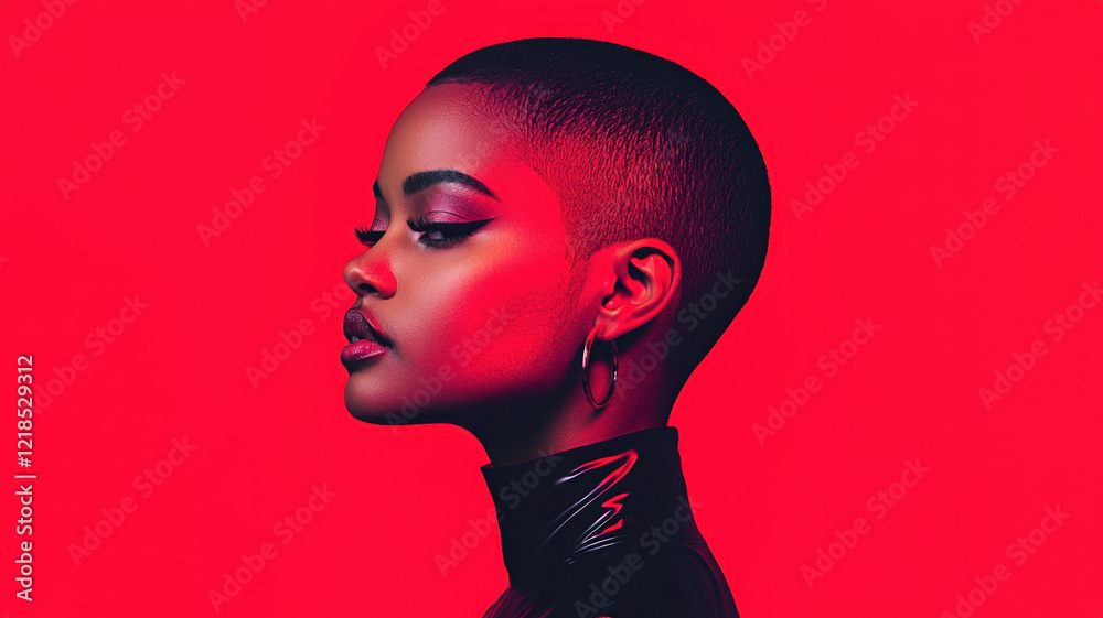 Bold buzz cut hairstyle with colorful gradient dye against vibrant background Bold buzz cut hairstyle with colorful gradient dye against vibrant background
