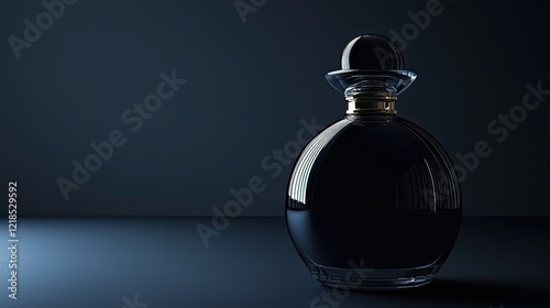 Elegant perfume bottle sits on dark surface, studio shot, minimalist background, for advertising