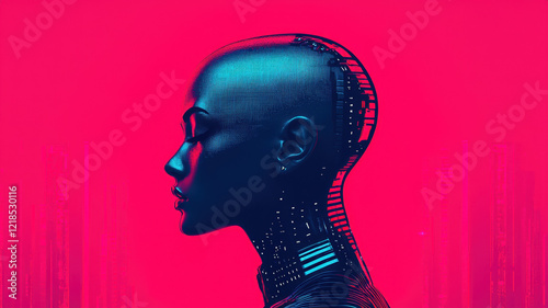 futuristic profile of humanoid robot with vibrant background