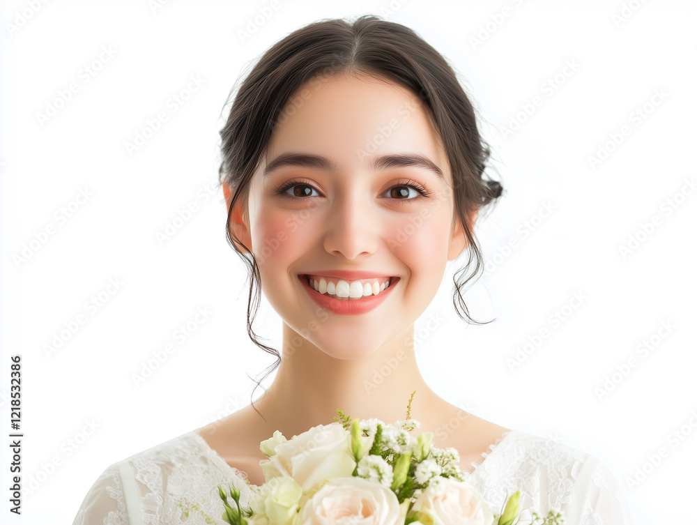 Portrait of a beautiful smiling bride on a white background Portrait of a beautiful smiling bride on a white background