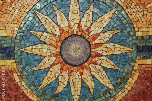 Wallpaper Mural Vibrant Mosaic Sun Design Captures Artistic Tilework Craftsmanship Torontodigital.ca