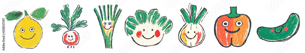 PNG Playful smiling vegetable illustrations, element set on transparent background PNG Playful smiling vegetable illustrations, element set on transparent background