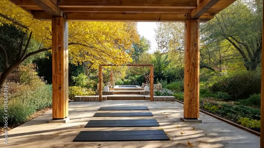 This serene setting features wooden pillars and yoga mats. Designed for peaceful meditation and yoga practice. A harmonious blend of nature and wellness. Generative AI This serene setting features wooden pillars and yoga mats. Designed for peaceful meditation and yoga practice. A harmonious blend of nature and wellness. Generative AI