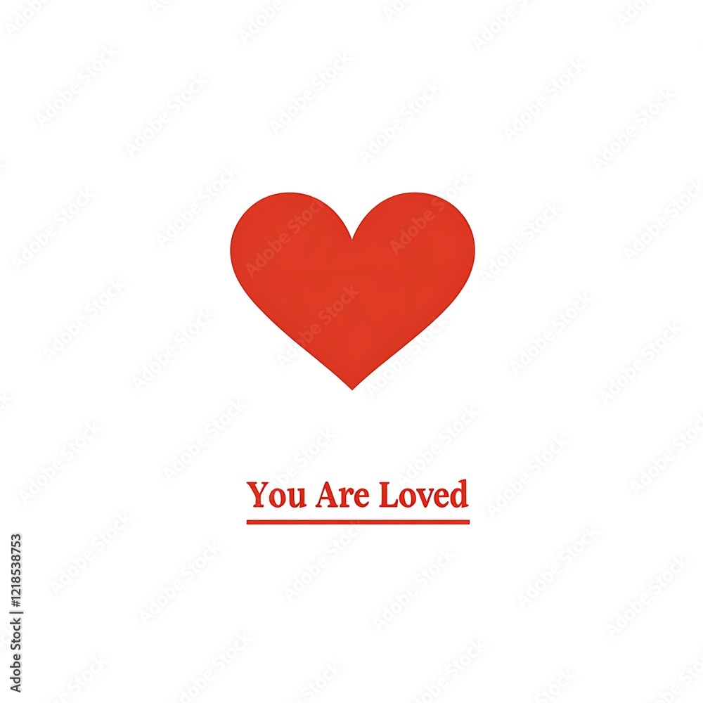 Minimal Heart Shape with 'You Are Loved' Text on Clean White Background, Perfect for Affirmation Designs Minimal Heart Shape with 'You Are Loved' Text on Clean White Background, Perfect for Affirmation Designs