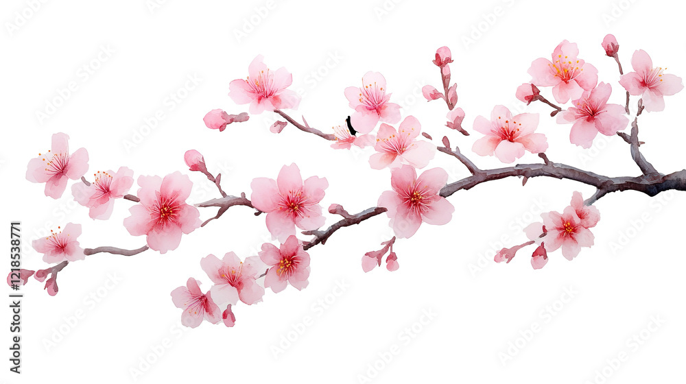 A delicate branch of pink cherry blossoms against a light background, symbolizing beauty and renewal.
