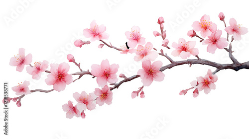 Obraz na płótnie A delicate branch of pink cherry blossoms against a light background, symbolizing beauty and renewal. w salonie