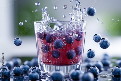 Obraz na płótnie The vibrant, effervescent splash of blueberries brings life and color to a refreshing drink, making it the perfect treat on a sunny day w salonie