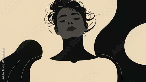 Minimalist Abstract Portrait of Serene Woman with Dark Skin and Closed Eyes