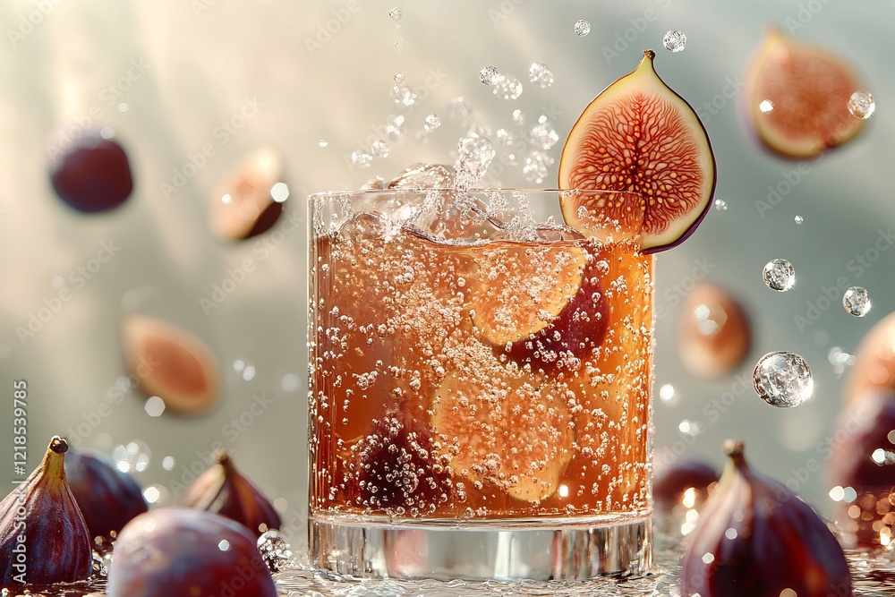 Indulge in a delightful, refreshing fig cocktail that features effervescent bubbles and luscious, fresh figs, perfect for enjoying in a sunny summer setting!