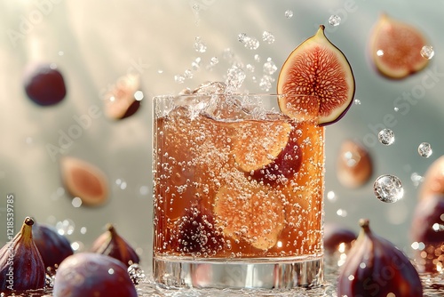 Obraz na płótnie Indulge in a delightful, refreshing fig cocktail that features effervescent bubbles and luscious, fresh figs, perfect for enjoying in a sunny summer setting! w salonie