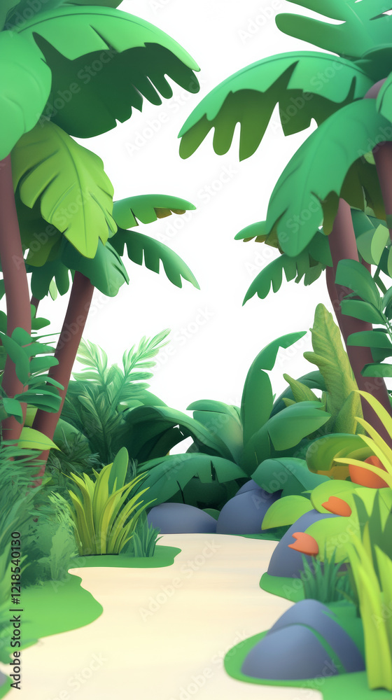 Fototapeta premium Lush jungle path with vibrant green foliage