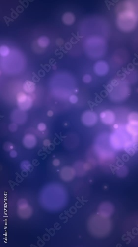 Animated background with bokeh and particles in purple tones. Abstract festive background with bright bokeh. Vertical video .