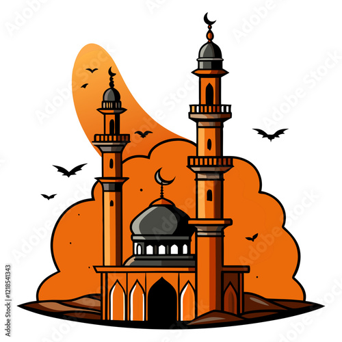 Mosque silhouette with minarets