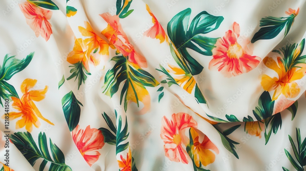 Vibrant floral fabric showcasing tropical patterns ideal for summer fashion and decor