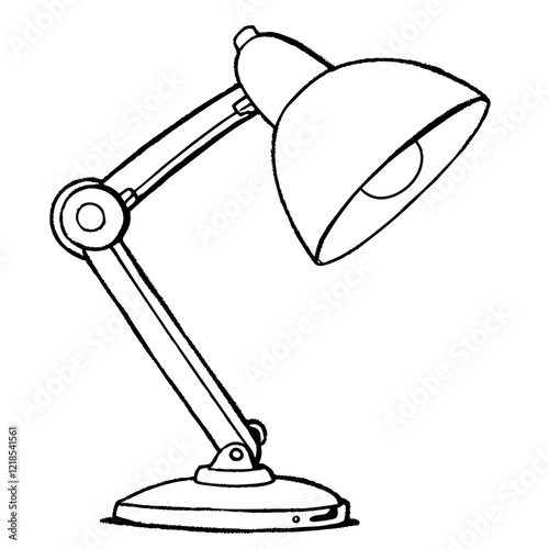 Adjustable desk lamp, illustrated with simple line art on white background with copy space