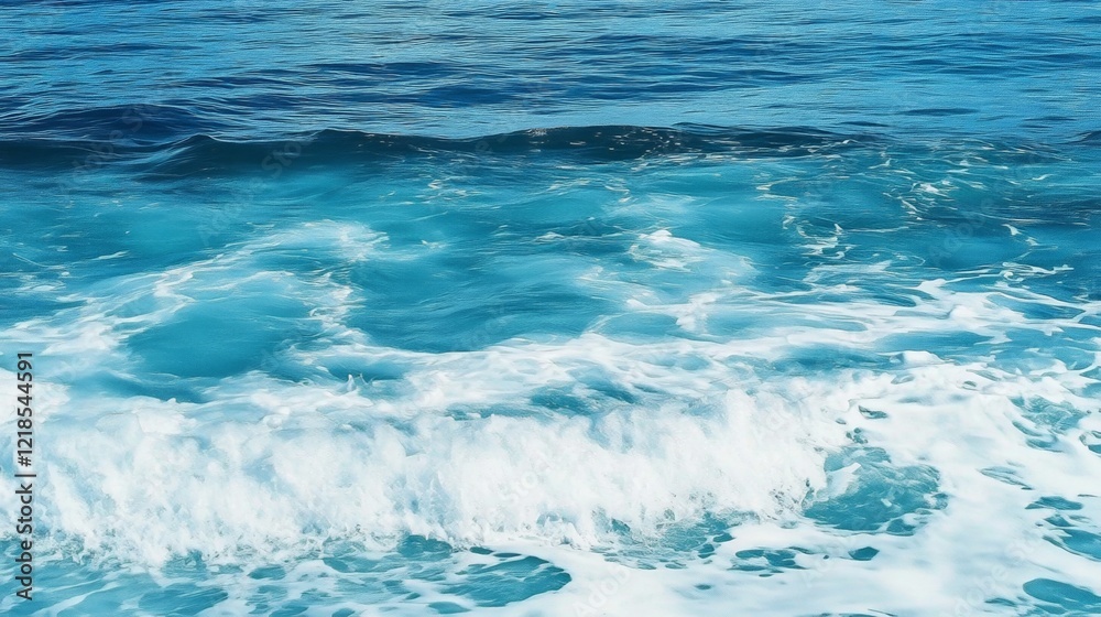 Pure blue turquoise water texture of the ocean sea with foam from and waves Pure blue turquoise water texture of the ocean sea with foam from and waves