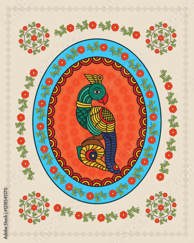 Madhubani Art: A Symphony of Nature - Parrot, Flowers, and Leaves. Madhubani art, Mithila painting, Indian folk art, Madhubani parrot.