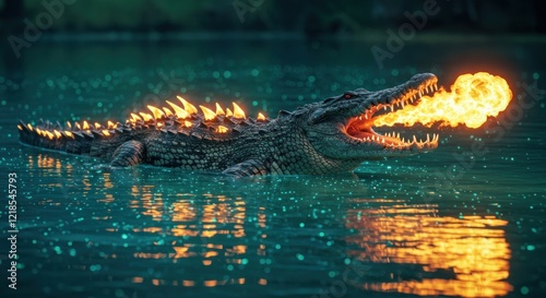 Fiery Crocodile: A Nighttime Aquatic Fantasy photo