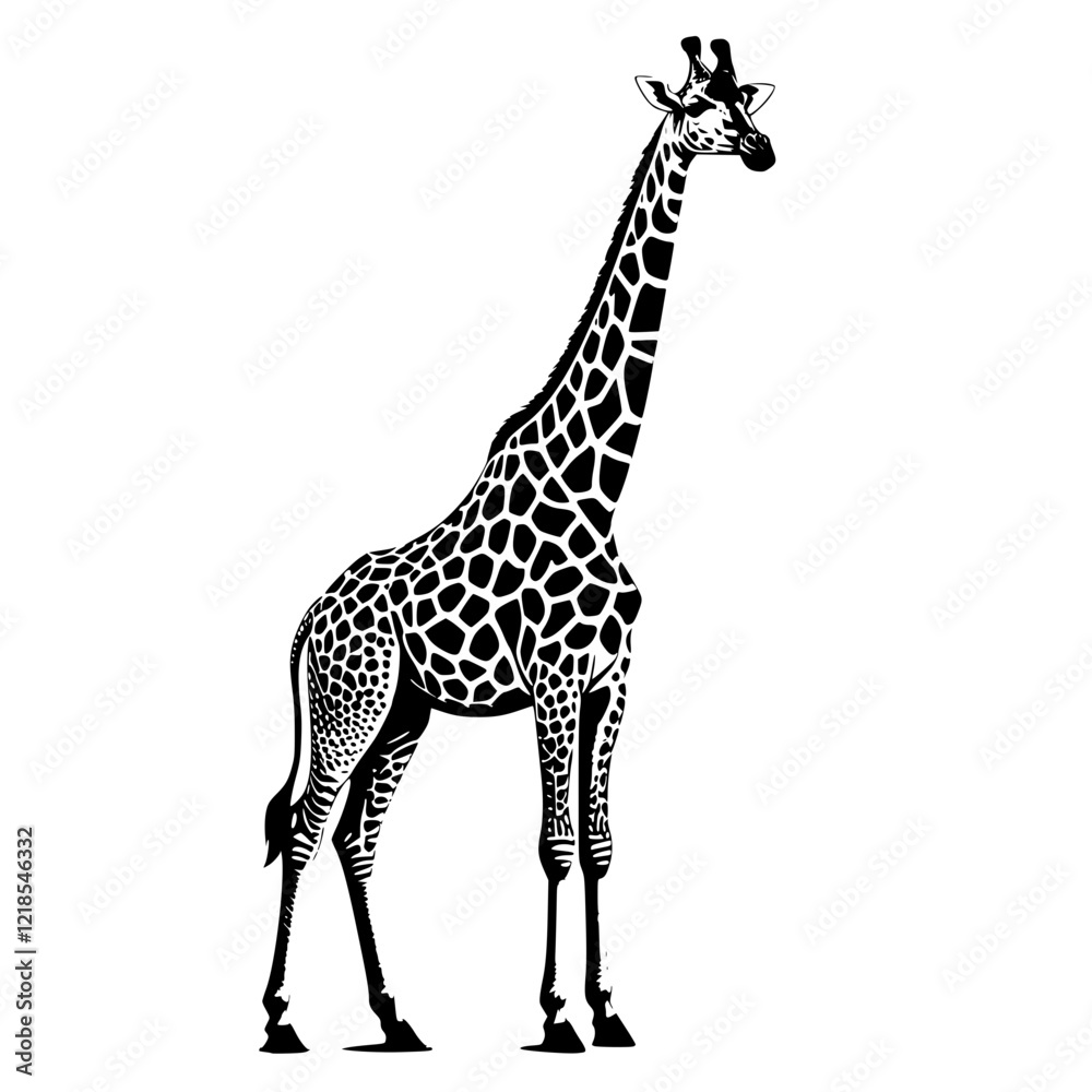 Naklejka premium giraffe silhouette white background 