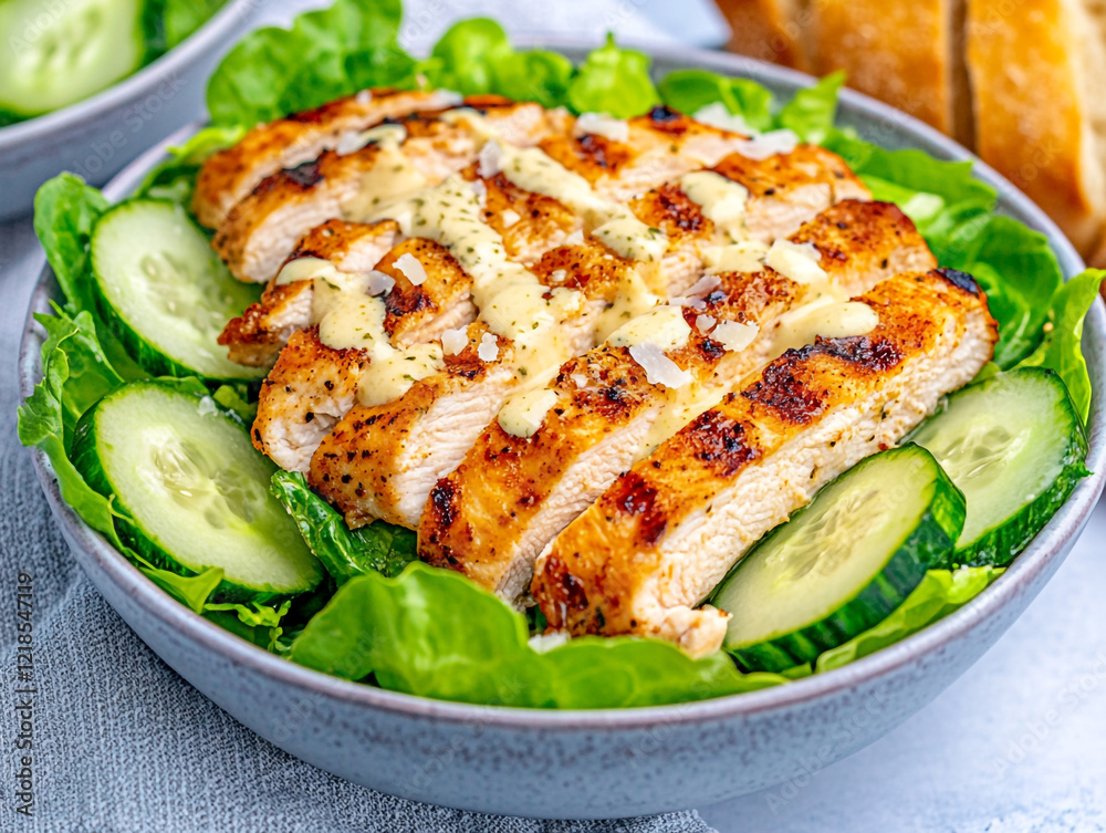 Ultra-Realistic Grilled Chicken Caesar Photo - Ideal for Food Blogs and Restaurant Menus Ultra-Realistic Grilled Chicken Caesar Photo - Ideal for Food Blogs and Restaurant Menus