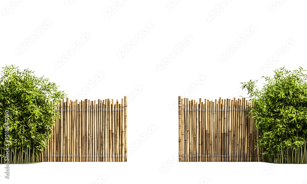 Fototapeta premium Bamboo fences on a transparent background.