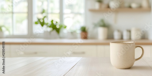 Wallpaper Mural Ceramic mug standing on wooden table in bright kitchen Torontodigital.ca
