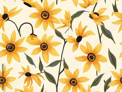 A Seamless Pattern of Susans with  on a Light Yellow Background photo