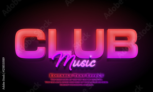 ”Club Music” Editable title logo text style effect in Red orange & pink gradation Neon, sans serif typeface
