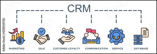 CRM Concept Illustration Showcasing Business Functions and Customer Relationship Management	