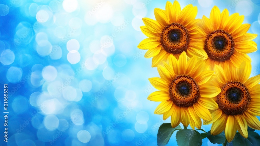 Bright Sunflowers on a Soft Blue Background Bright Sunflowers on a Soft Blue Background