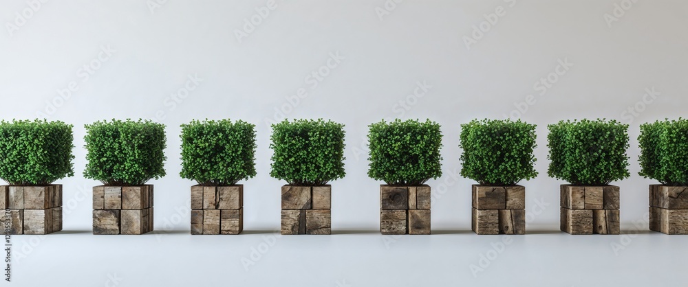 Fototapeta premium Cube shaped bushes placed evenly on a plain white background