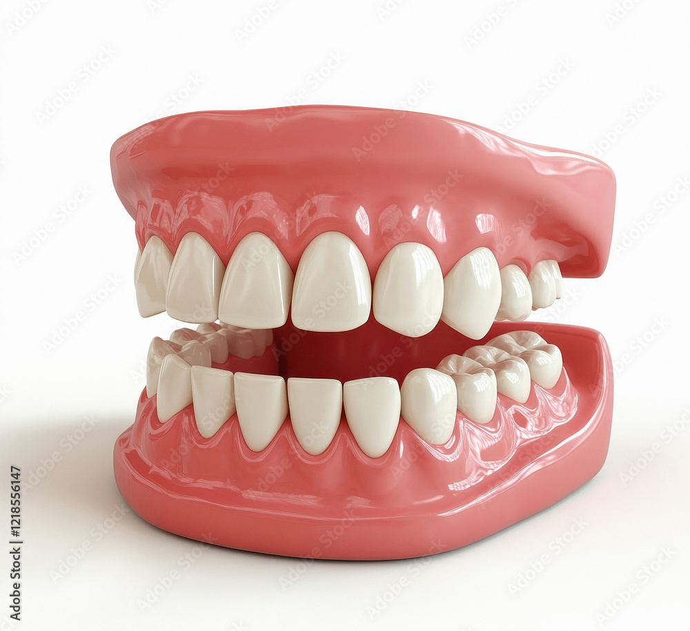 Obraz premium 3D illustration of a dental implant and two teeth on a light blue background
