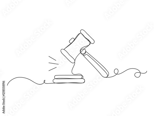 Continuous one line art hammer judge icon isolated vector illustration.