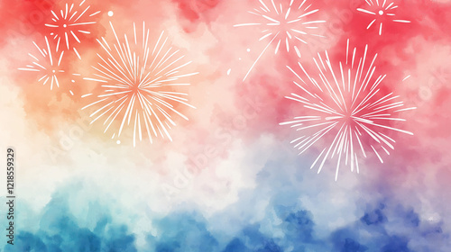 Artistic watercolor background with patriotic colors and fireworks