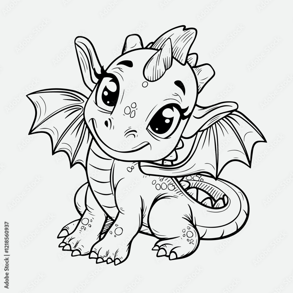 Fototapeta premium vector illustration of dragon outline for kids coloring book.