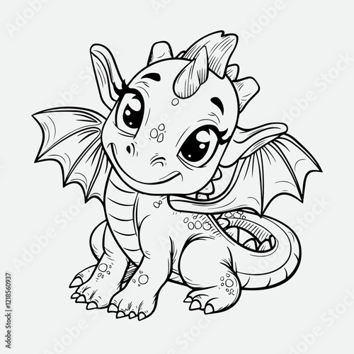 vector illustration of dragon outline for kids coloring book.