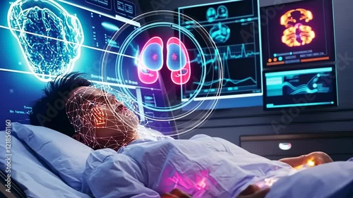 Futuristic Medical Treatment:  A Patient Undergoing Advanced Diagnostics