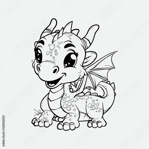 vector illustration of dragon for kids coloring book or comics.