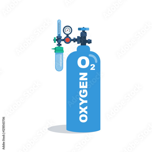 Oxygen cylinder flat icon. Medical oxygen. Medical gas cylinder. Vector illustration flat design. Isolated on white background.