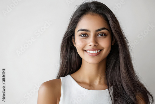 young indian woman with long and black hair