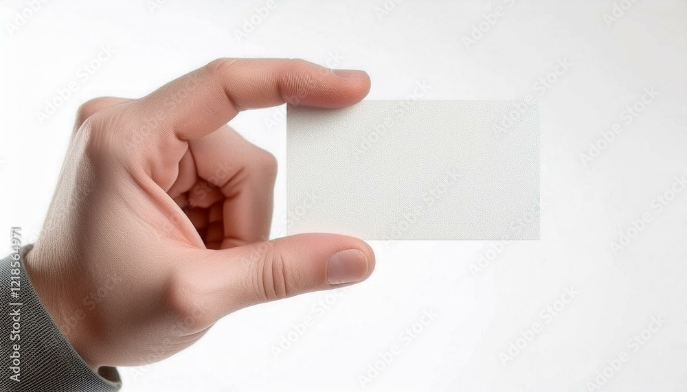 Obraz premium Male hand holding a blank card or a ticket/flyer, isolated on white background
