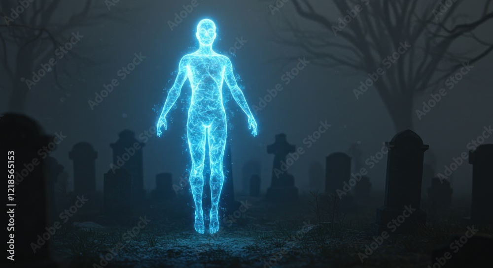 Ethereal Blue Figure in a Mystical Graveyard Ethereal Blue Figure in a Mystical Graveyard