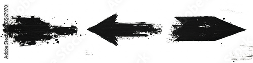 Set of black paint brush strokes arrow on transparent or white background. Vector illustration.