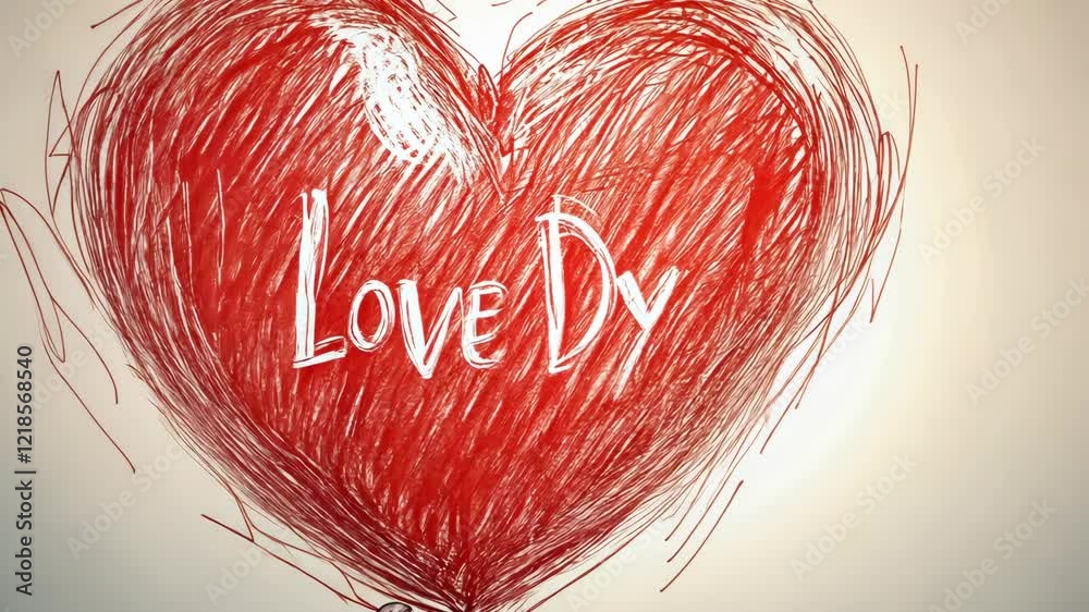 Heart illustration with the phrase Love Dy, featuring colorful sketches and expressive lines on a light background