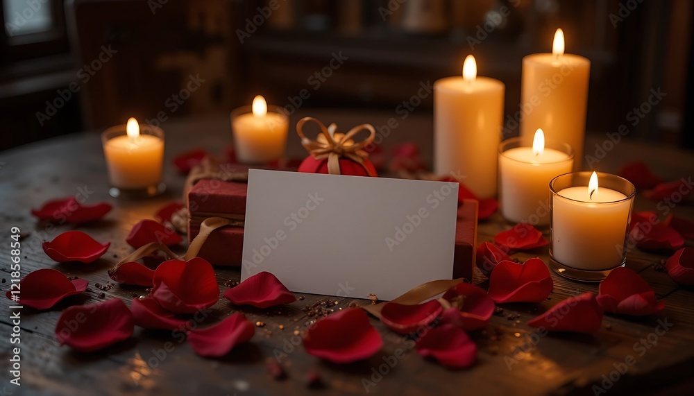 Romantic Candlelit Scene with Gift and Blank Card Romantic Candlelit Scene with Gift and Blank Card