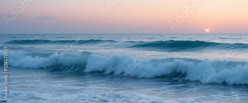 Wallpaper Mural Seascape at sunrise with waves crashing gently and a pastel sky over the ocean Torontodigital.ca