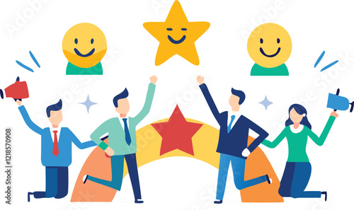 Employee engagement, commitment or motivation to success with company, staff dedication or job satisfaction, productivity or employee recognition